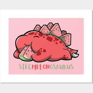 Stegmelonosaurus eating a slice of watermelon Posters and Art